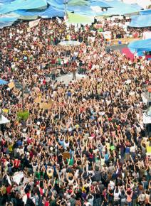 Massive crowds have joined the demonstrations for "real democracy now" in Madrid