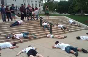 Walkerville protesters hold a "Zombie March" to illustrate the effect of Gov. Scott Walker's cuts