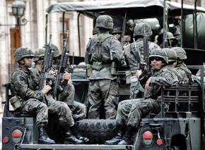 Mexican army troops on patrol in Michoacán