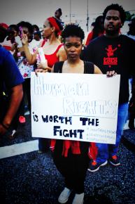 Marching along West Florissant in Ferguson, Mo.