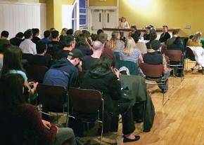 A full house at the Women's Building in San Francisco for a forum on preparing for May Day