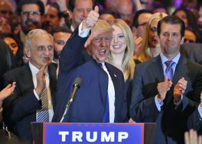 Donald Trump celebrates on Election Night 2016